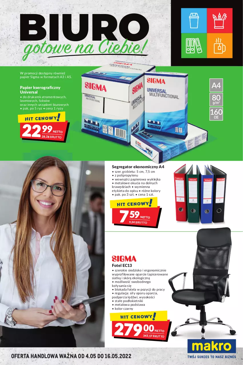 Gazetka promocyjna Makro - [Oferta specjalna] Biuro - ważna 04.05 do 16.05.2022 - strona 1 - produkty: Biuro, Fa, Fotel, Gra, Klej, Papier, Por, Ser, Siedzisko, Sok