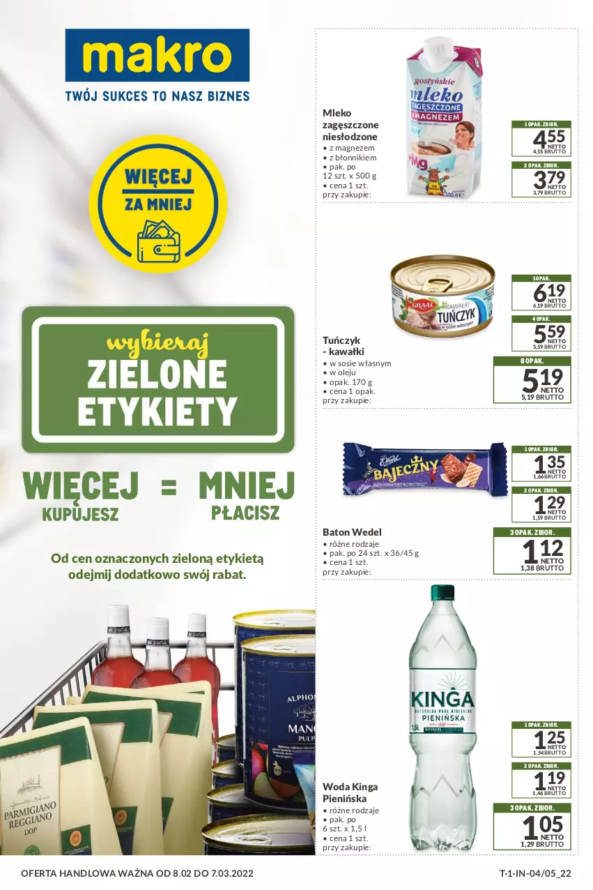 Gazetka promocyjna Makro - [Oferta promocyjna] Kupuj więcej płać mniej - ważna 08.02 do 07.03.2022 - strona 1 - produkty: Baton, Kawa, Magnez, Mleko, Mleko zagęszczone, Olej, Sos, Tuńczyk, Woda