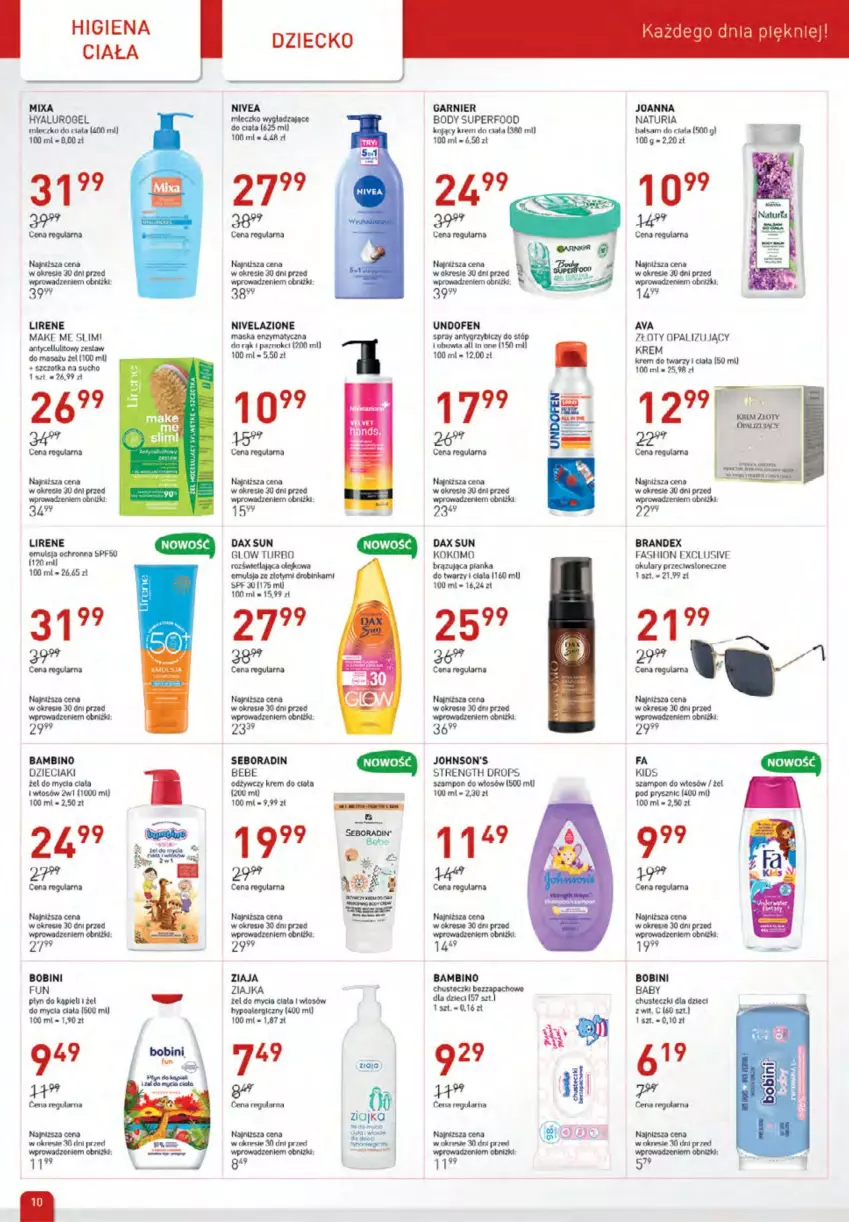 Gazetka promocyjna Drogerie Jawa - ważna 06.07 do 04.08.2023 - strona 10 - produkty: Balsam do ciała, BIC, Body, Chusteczki, DAX, Dzieci, Emulsja, Fa, Garnier, Inka, Joanna, Johnson's, Krem do ciała, Krem do twarzy, Lirene, Maska, Mixa, Mleczko, Nivea, Nivelazione, Seboradin, Szampon, Szczotka, Undofen, Ziaja, Ziajka