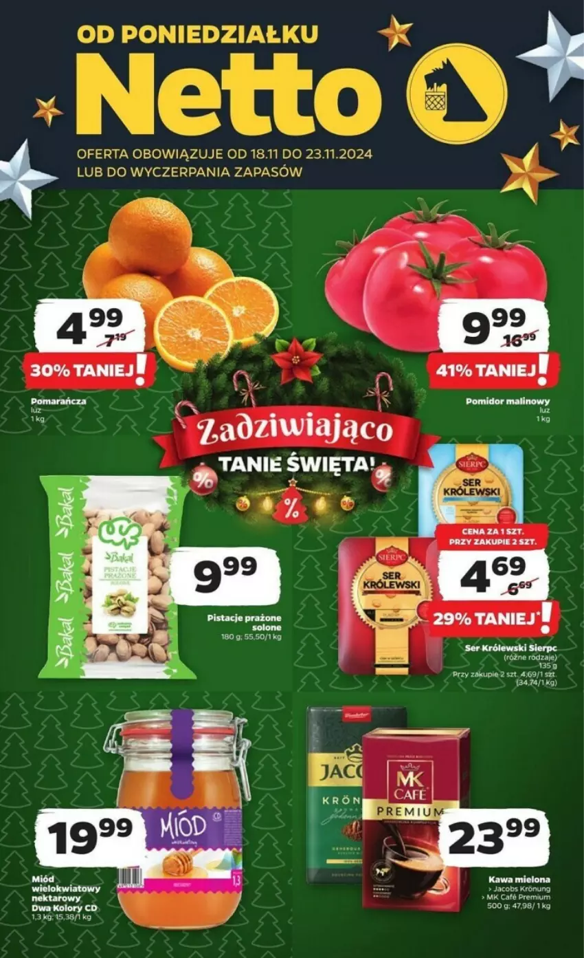 Gazetka promocyjna Netto - ważna 18.11 do 23.11.2024 - strona 1 - produkty: Jacobs, Kawa, Kawa mielona, Miód, Nektar, Pomidor malinowy