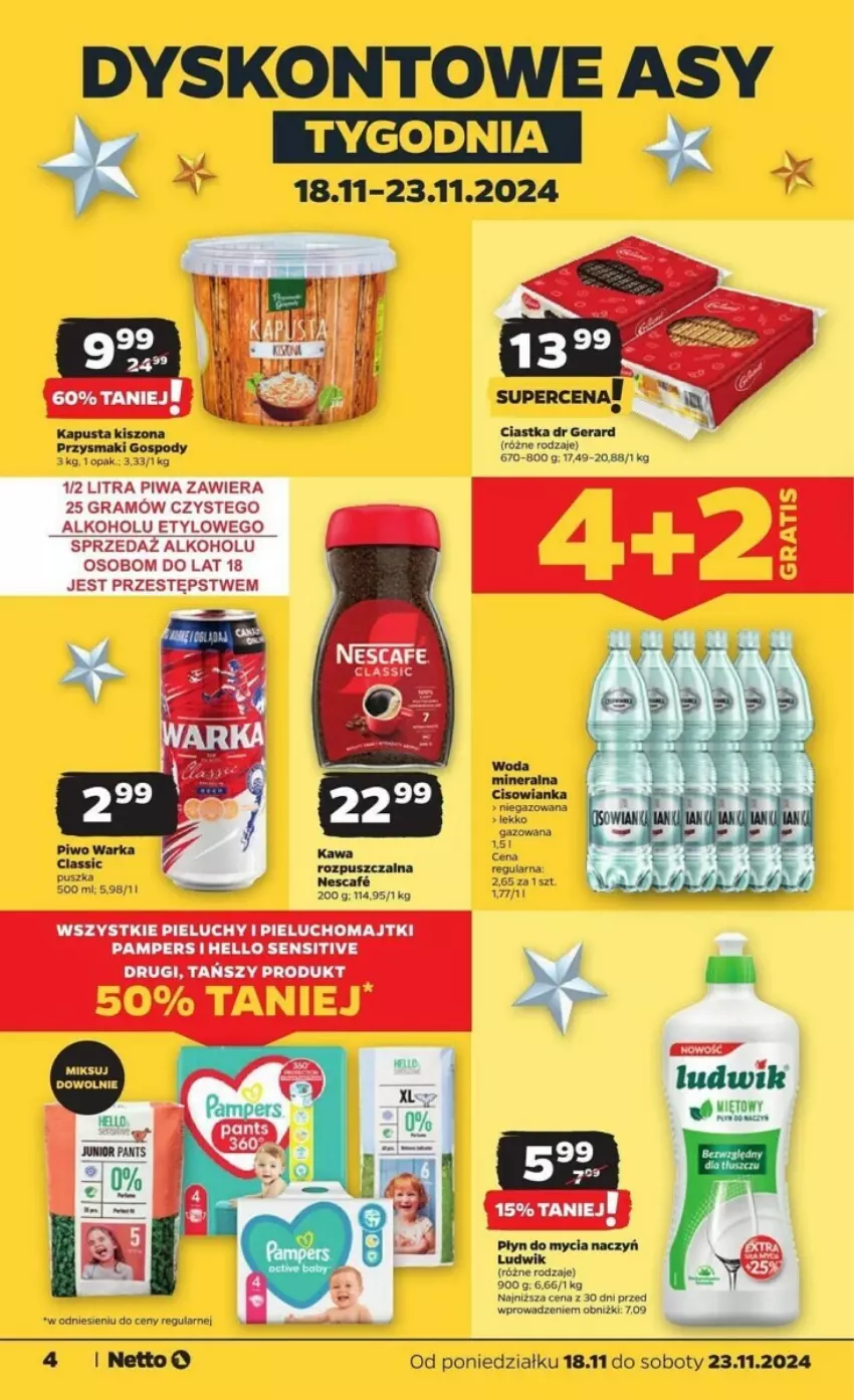 Gazetka promocyjna Netto - ważna 18.11 do 23.11.2024 - strona 21 - produkty: Ciastka, Cisowianka, Dr Gerard, Gra, Ludwik, Majtki, Pieluchomajtki, Pieluchy, Piwa, Przysmaki, Woda, Woda mineralna