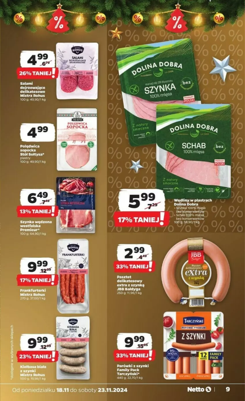 Gazetka promocyjna Netto - ważna 18.11 do 23.11.2024 - strona 26 - produkty: Fa, Feta, Frankfurterki, Kiełbasa, Parówki, Parówki z szynki, Salami, Ser, Szynka