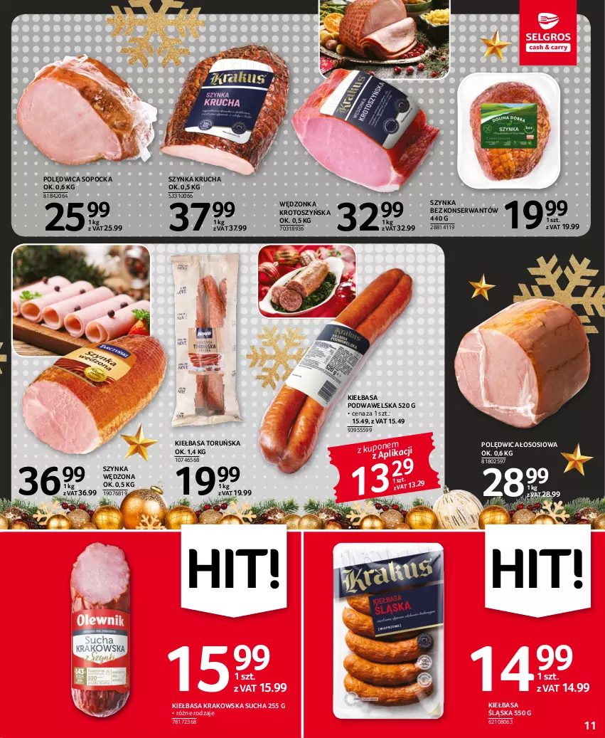 Gazetka promocyjna Selgros - Oferta spożywcza - ważna 15.12 do 26.12.2022 - strona 11 - produkty: Kiełbasa, Kiełbasa krakowska, Kiełbasa podwawelska, Kiełbasa śląska, Polędwica, Ser, Sos, Szynka, Wawel