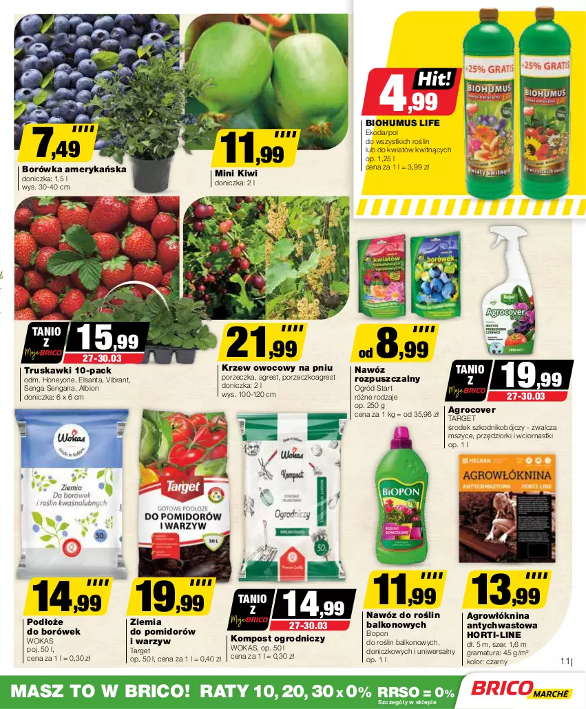 Gazetka promocyjna Bricomarche - Gazetka - ważna 27.03 do 06.04.2024 - strona 11 - produkty: Biohumus, Borówka, Borówka amerykańska, Gra, Gres, Kiwi, Mus, Nawóz, Ogród, Por, Rama, Truskawki