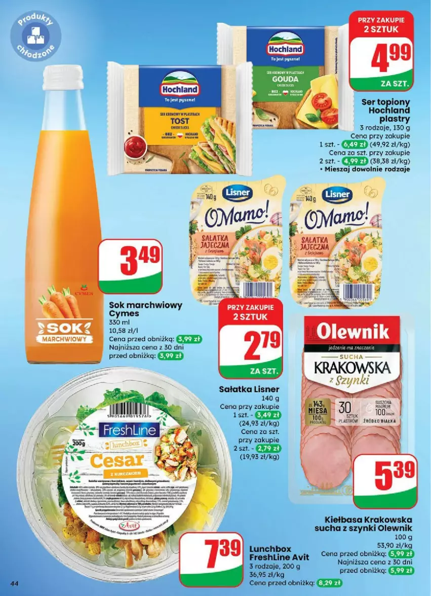 Gazetka promocyjna Dino - ważna 03.09 do 09.09.2025 - strona 39 - produkty: Fa, Hochland, Kiełbasa, Kiełbasa krakowska, Lisner, Olewnik, Sałat, Sałatka, Ser, Ser topiony, Sok, Top