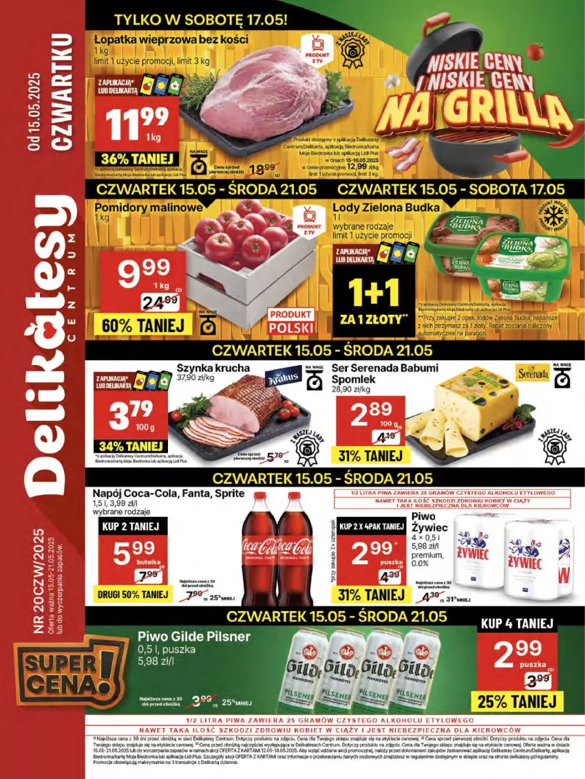 Gazetka promocyjna Delikatesy Centrum - Franczyza DC20 Czwartek - ważna 15.05 do 21.05.2025 - strona 1 - produkty: Coca-Cola, Fa, Fanta, Napój, Orka, Piwo, Por, Rama, Rum, Ser, Sprite, Szynka, Tran, Zielona Budka