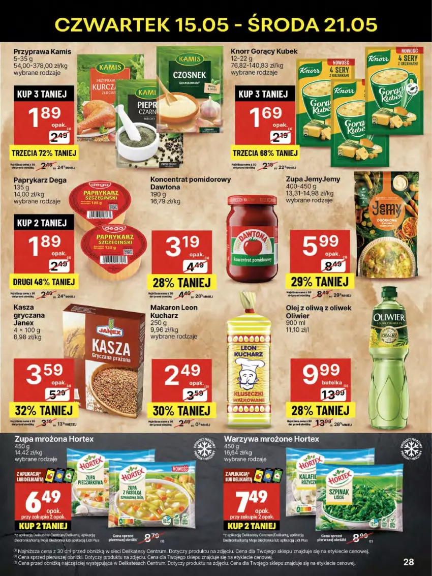 Gazetka promocyjna Delikatesy Centrum - Franczyza DC20 Czwartek - ważna 15.05 do 21.05.2025 - strona 28 - produkty: Czosnek, Dawtona, Dega, Gra, Gry, Hortex, Kamis, Kasza, Knorr, Koncentrat pomidorowy, Kubek, Leon, Makaron, Olej, Papryka, Paprykarz, Rum, Ser, Warzywa, Zupa