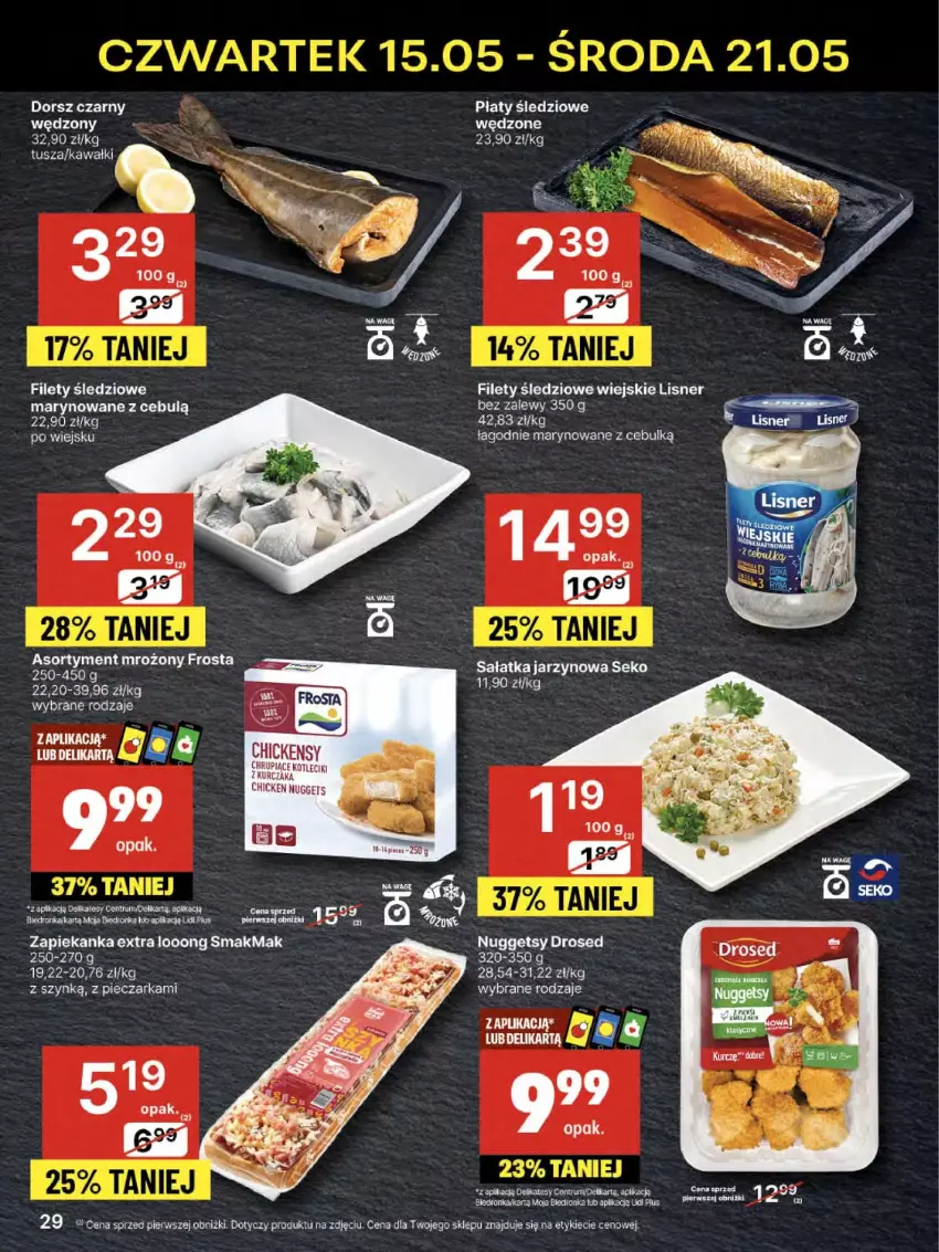 Gazetka promocyjna Delikatesy Centrum - Franczyza DC20 Czwartek - ważna 15.05 do 21.05.2025 - strona 29 - produkty: Dorsz, Frosta, Lisner, Piec, Pieczarka, Płaty śledziowe, Rum, Zapiekanka