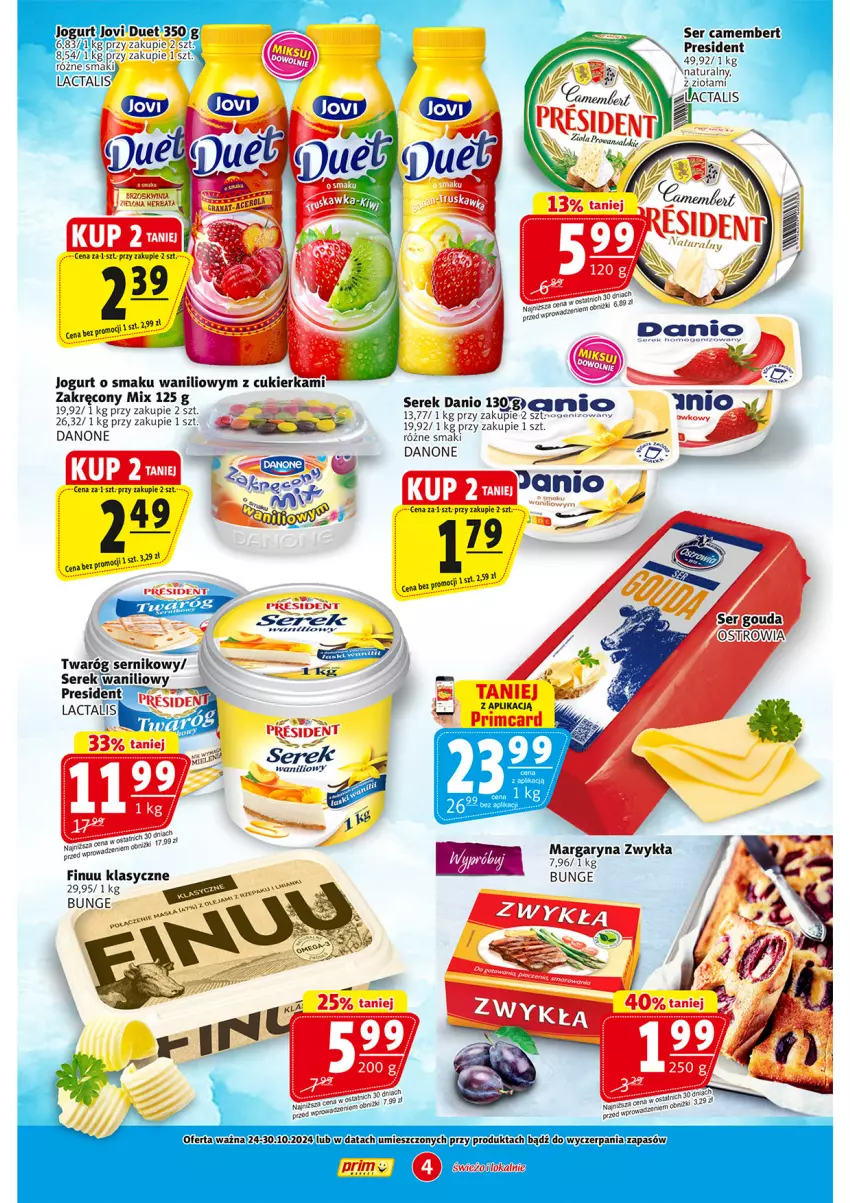 Gazetka promocyjna Prim Market - ważna 24.10 do 30.10.2024 - strona 4 - produkty: Cukier, Danio, Danone, Finuu, Herbata, Jogurt, Margaryna, Ser, Serek