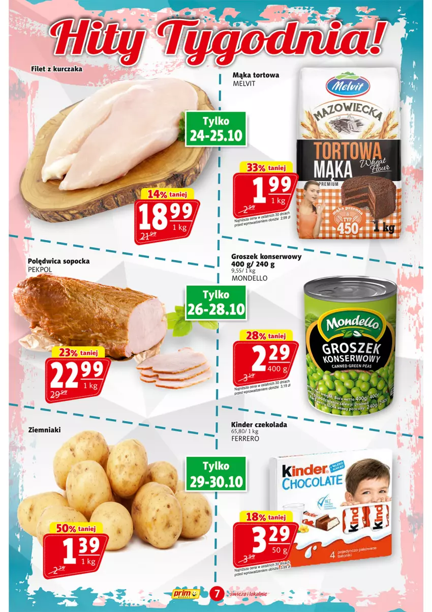 Gazetka promocyjna Prim Market - ważna 24.10 do 30.10.2024 - strona 7 - produkty: Czekolada, Dell, Ferrero, Groszek, Kinder, Kurczak, Pekpol, Polędwica, Ser