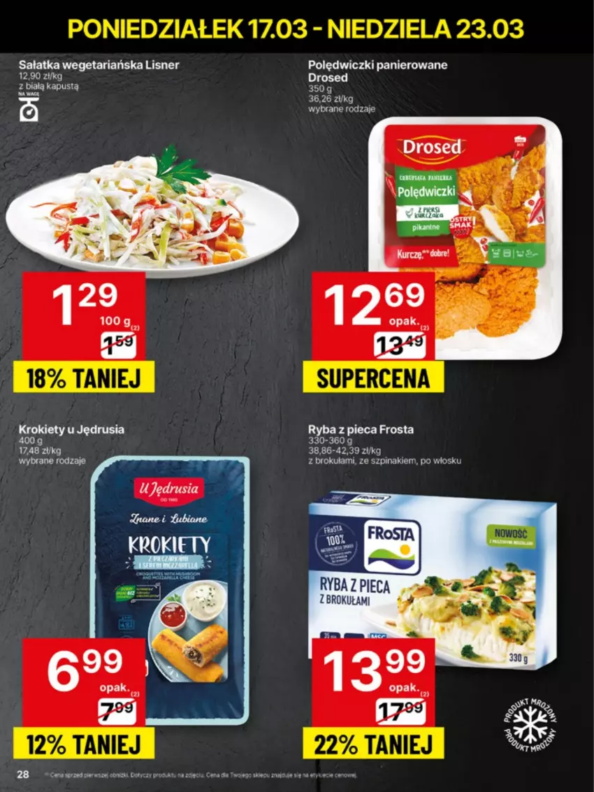 Gazetka promocyjna Delikatesy Centrum - NOWA GAZETKA Delikatesy Centrum od 17 marca! 17-23.03.2025 - ważna 17.03 do 23.03.2025 - strona 28 - produkty: Frosta, Kapustą, Krokiety, LG, Lisner, Piec, Polędwiczki panierowane, Ryba, Sałat, Sałatka, Szpinak