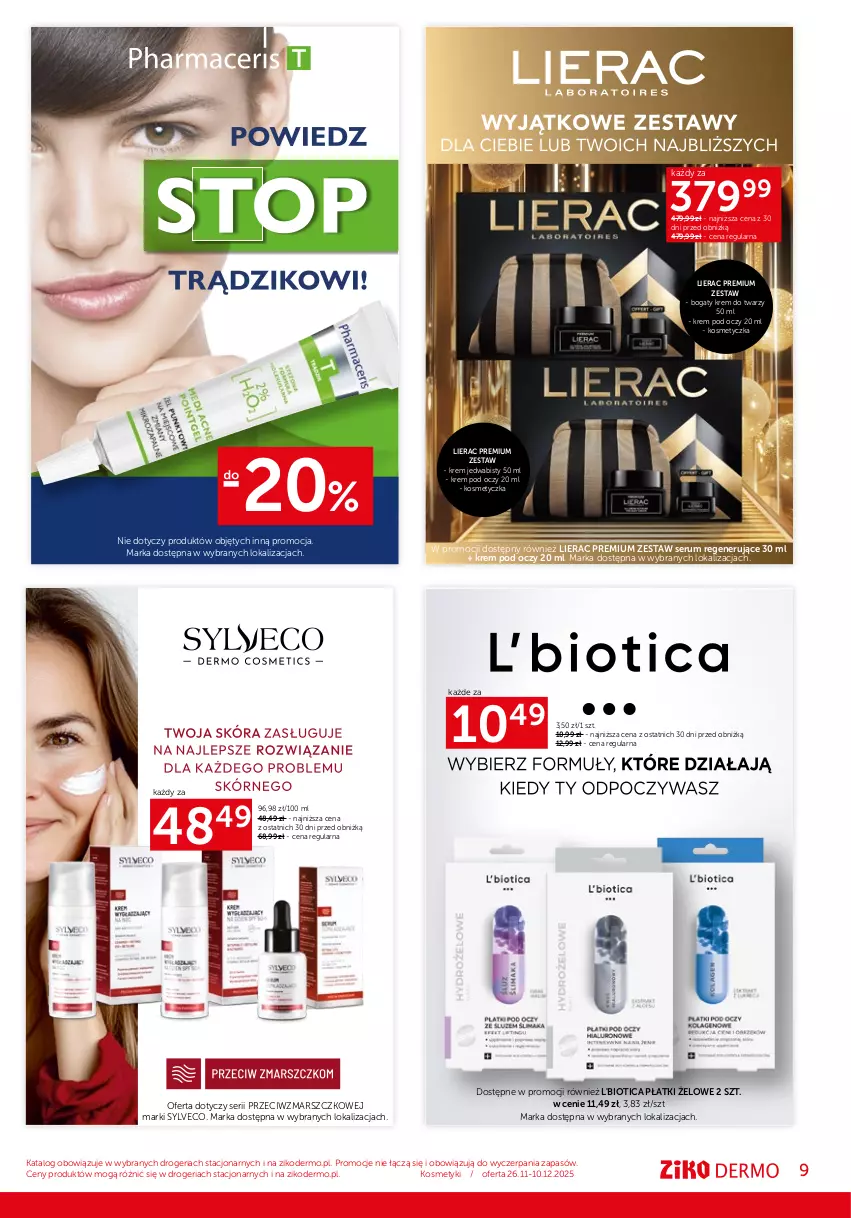 Gazetka promocyjna Ziko - Gazetka Ziko Dermo - ważna 26.11 do 10.12.2025 - strona 9 - produkty: Kosmetyczka, Krem do twarzy, Krem pod oczy, L'Biotica, Lierac, Mars, Rum, Ser, Serum
