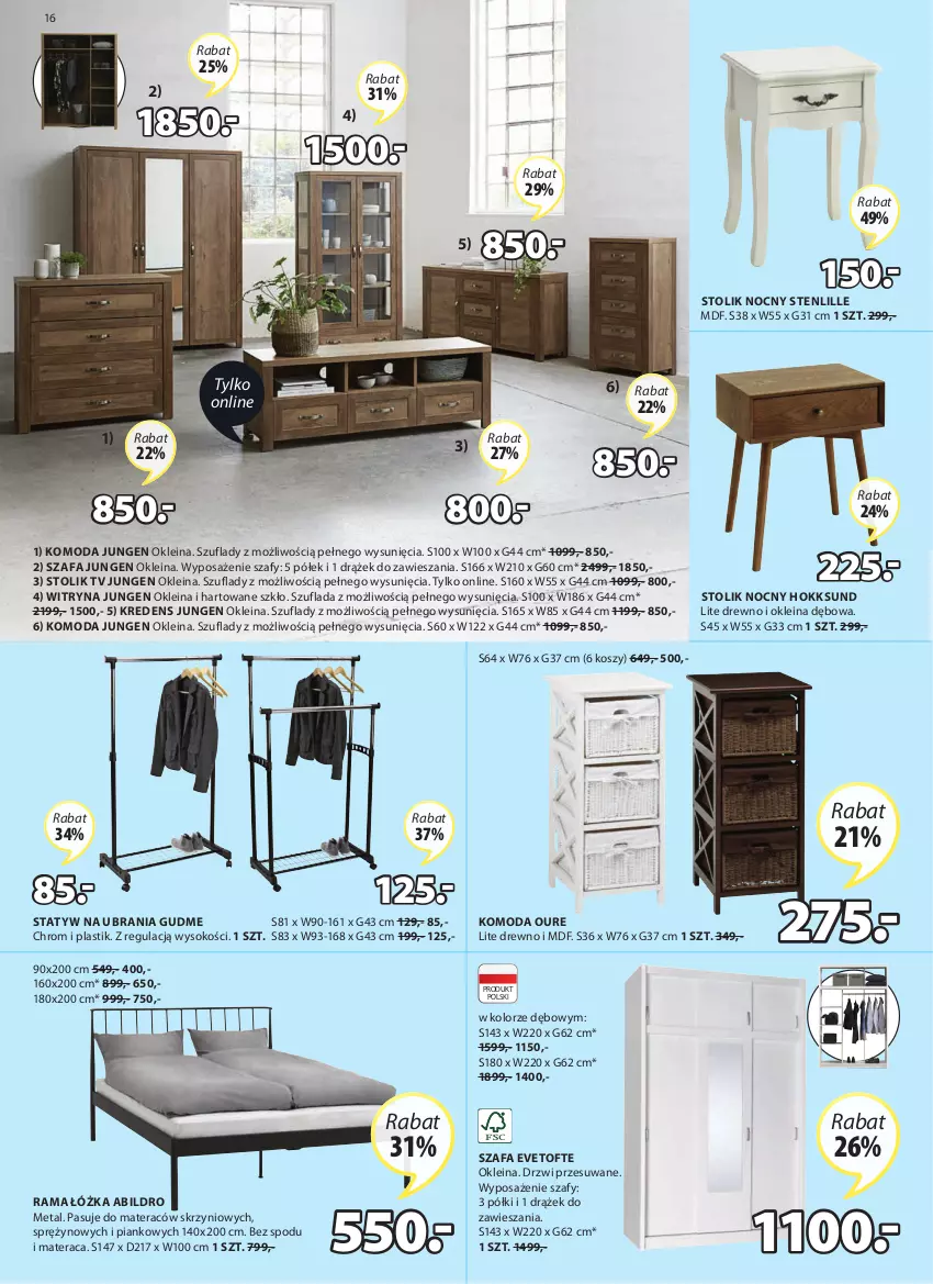 Gazetka promocyjna Jysk - Oferta tygodnia - ważna 18.05 do 31.05.2022 - strona 17 - produkty: Drzwi, Fa, Komoda, Kosz, Kredens, Materac, Moda, Rama, Rama łóżka, Sok, Statyw na ubrania, Stolik, Stolik nocny, Szafa, Tera, Ubrania, Witryna