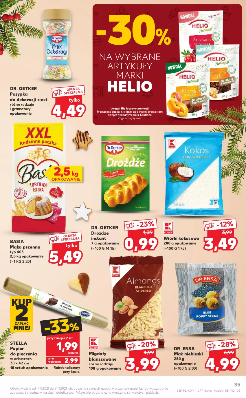 Gazetka promocyjna Kaufland - OFERTA TYGODNIA - ważna 04.11 do 09.11.2021 - strona 35 - produkty: Basia, Dr. Oetker, Drożdże, Gra, Helio, Kokos, Mąka, Mąka pszenna, Migdały, Papier, Papier do pieczenia, Piec, Rama, Waga, Wiórki kokosowe