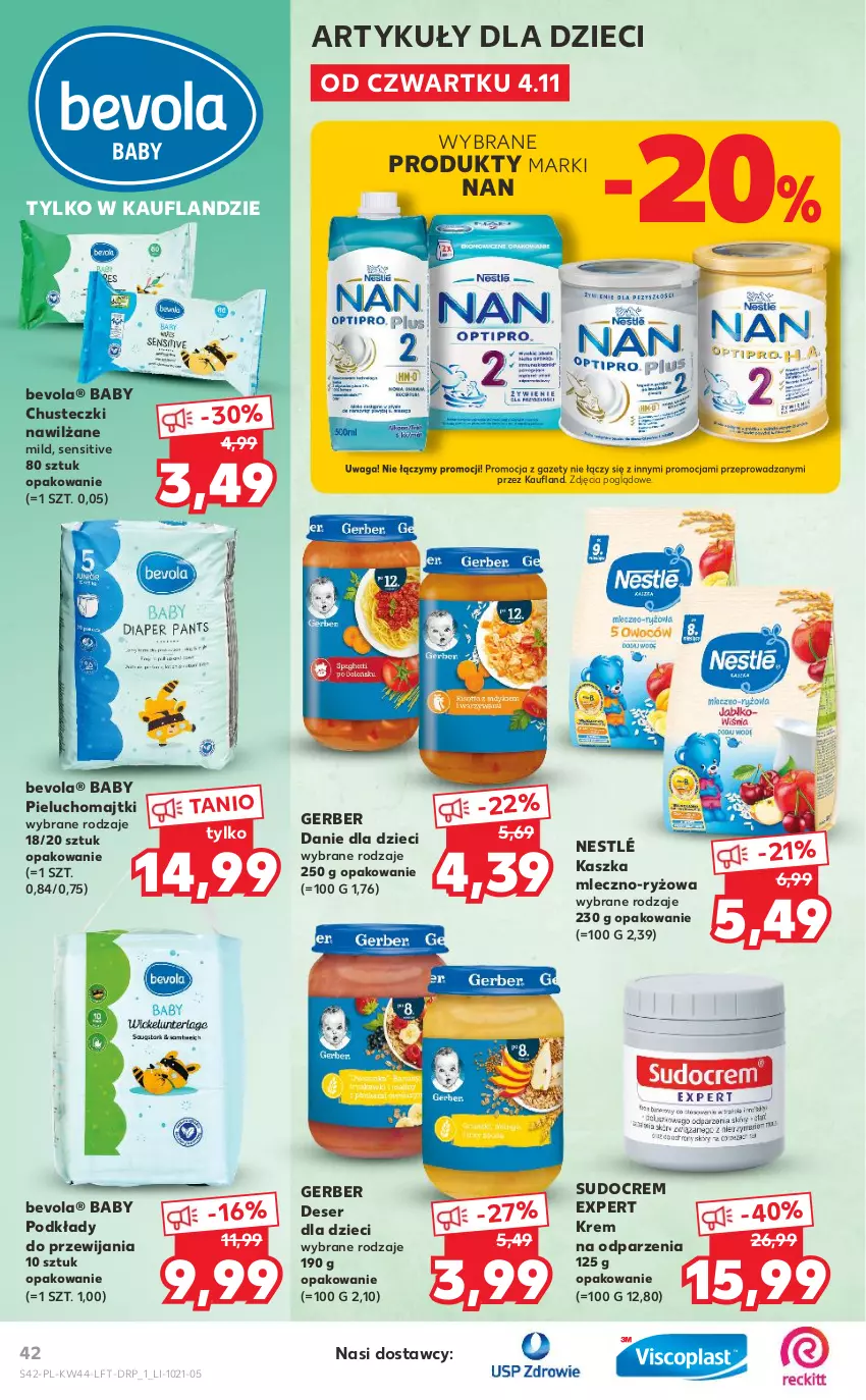 Gazetka promocyjna Kaufland - OFERTA TYGODNIA - ważna 04.11 do 09.11.2021 - strona 42 - produkty: Chusteczki, Danie dla dzieci, Deser, Dzieci, Gerber, Majtki, Nestlé, Pieluchomajtki, Podkład, Ryż, Ser, Waga