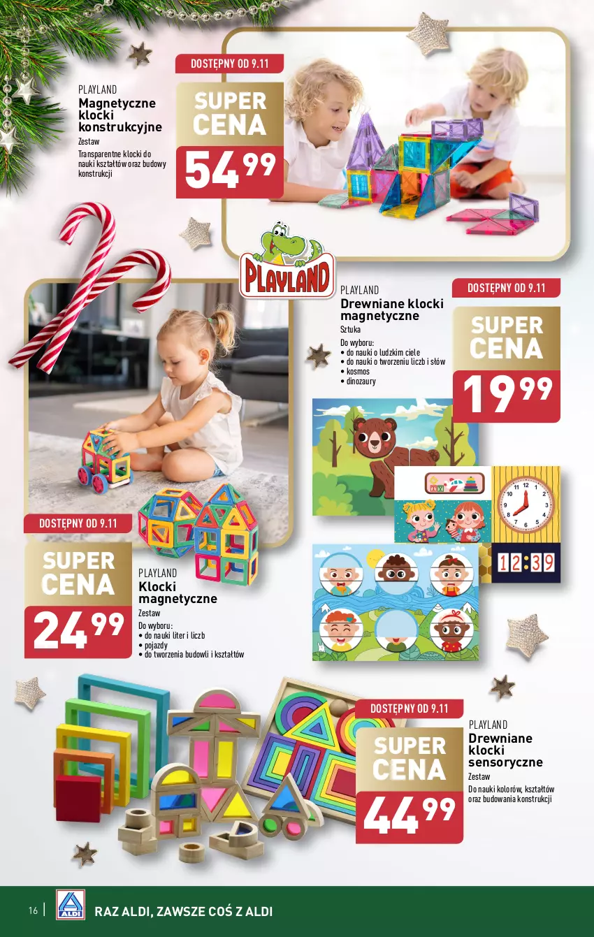 Gazetka promocyjna Aldi - Najlepsze zabawki - ważna 30.10 do 23.12.2024 - strona 16 - produkty: Dinozaur, Drewniane klocki, Klocki, Pojazd, Tran