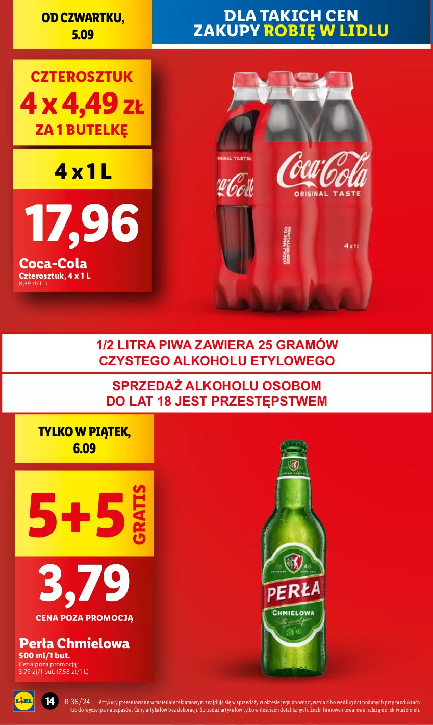 Gazetka promocyjna Lidl - GAZETKA - ważna 05.09 do 07.09.2024 - strona 16 - produkty: Coca-Cola, Gra, Perła, Piwa