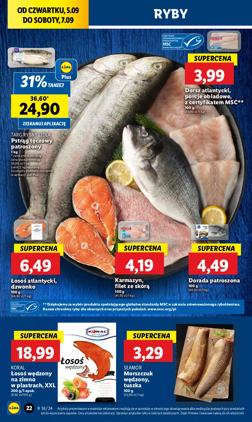 Gazetka promocyjna Lidl - GAZETKA - ważna 05.09 do 07.09.2024 - strona 28 - produkty: Dorsz, Por, Pstrąg, Pstrąg tęczowy, Tusz