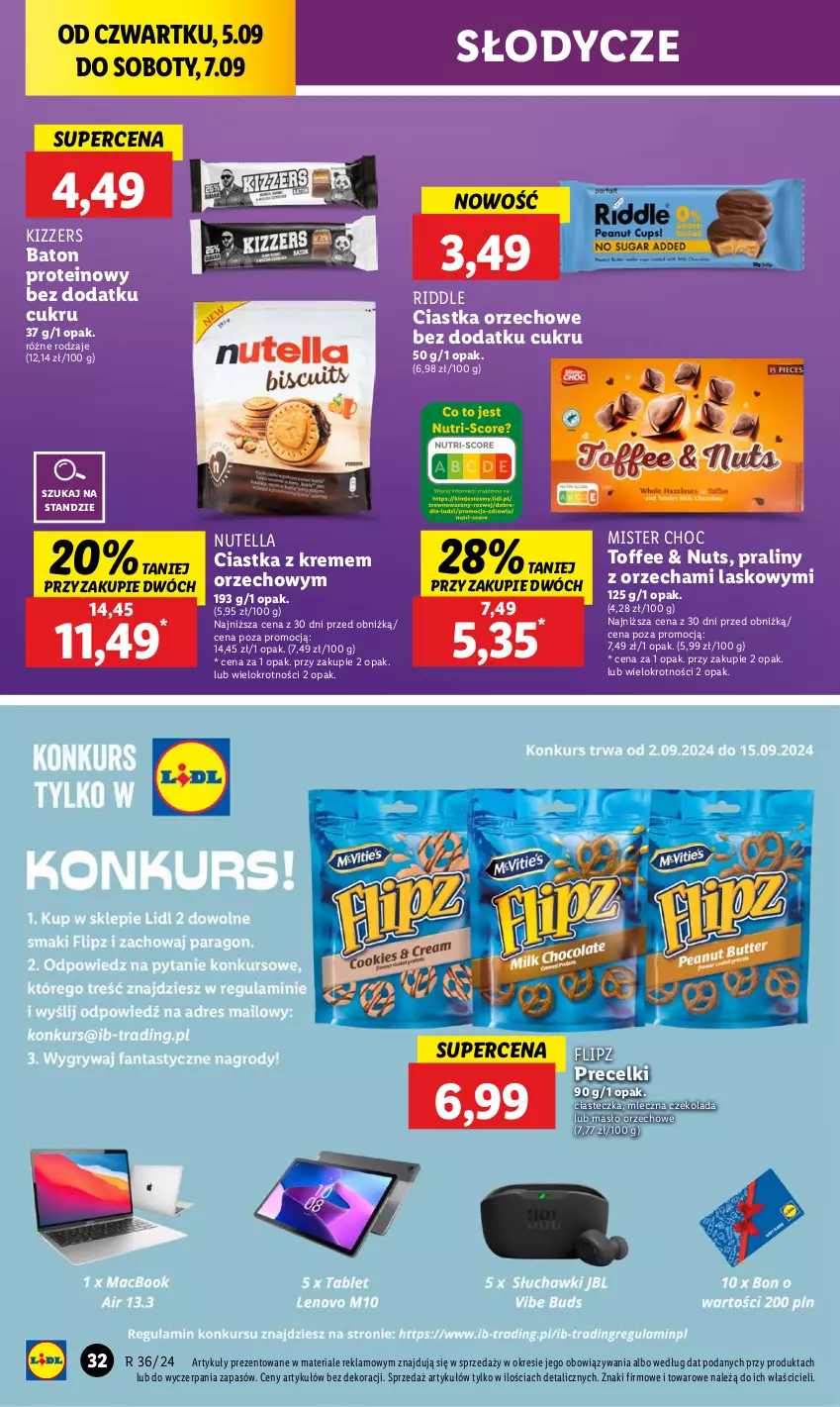 Gazetka promocyjna Lidl - GAZETKA - ważna 05.09 do 07.09.2024 - strona 40 - produkty: Baton, Ciastka, Czekolada, Masło, Masło orzechowe, Nutella, Praliny, Precelki