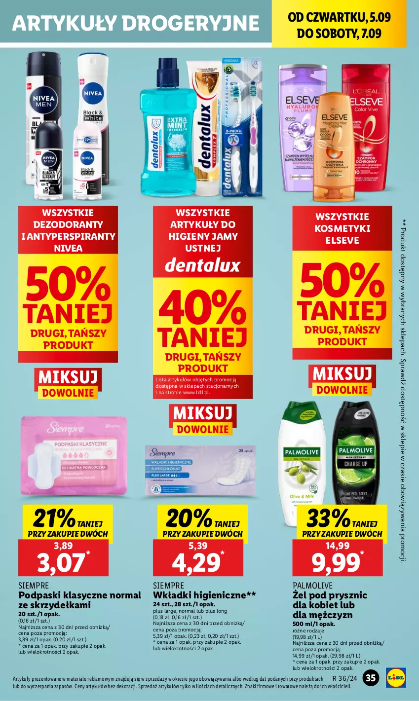 Gazetka promocyjna Lidl - GAZETKA - ważna 05.09 do 07.09.2024 - strona 43 - produkty: Antyperspirant, Dezodorant, Elseve, Nivea, Palmolive, Podpaski, Wkładki