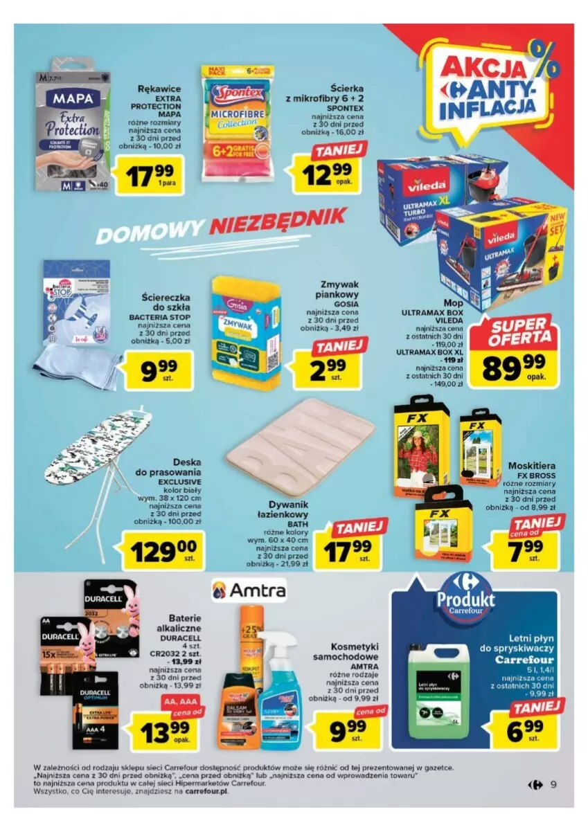 Gazetka promocyjna Carrefour - ważna 01.08 do 12.08.2023 - strona 55 - produkty: Baterie alkaliczne, Duracell, Dywan, Dywanik, Mop, Rama, Rękawice, Top, Vileda