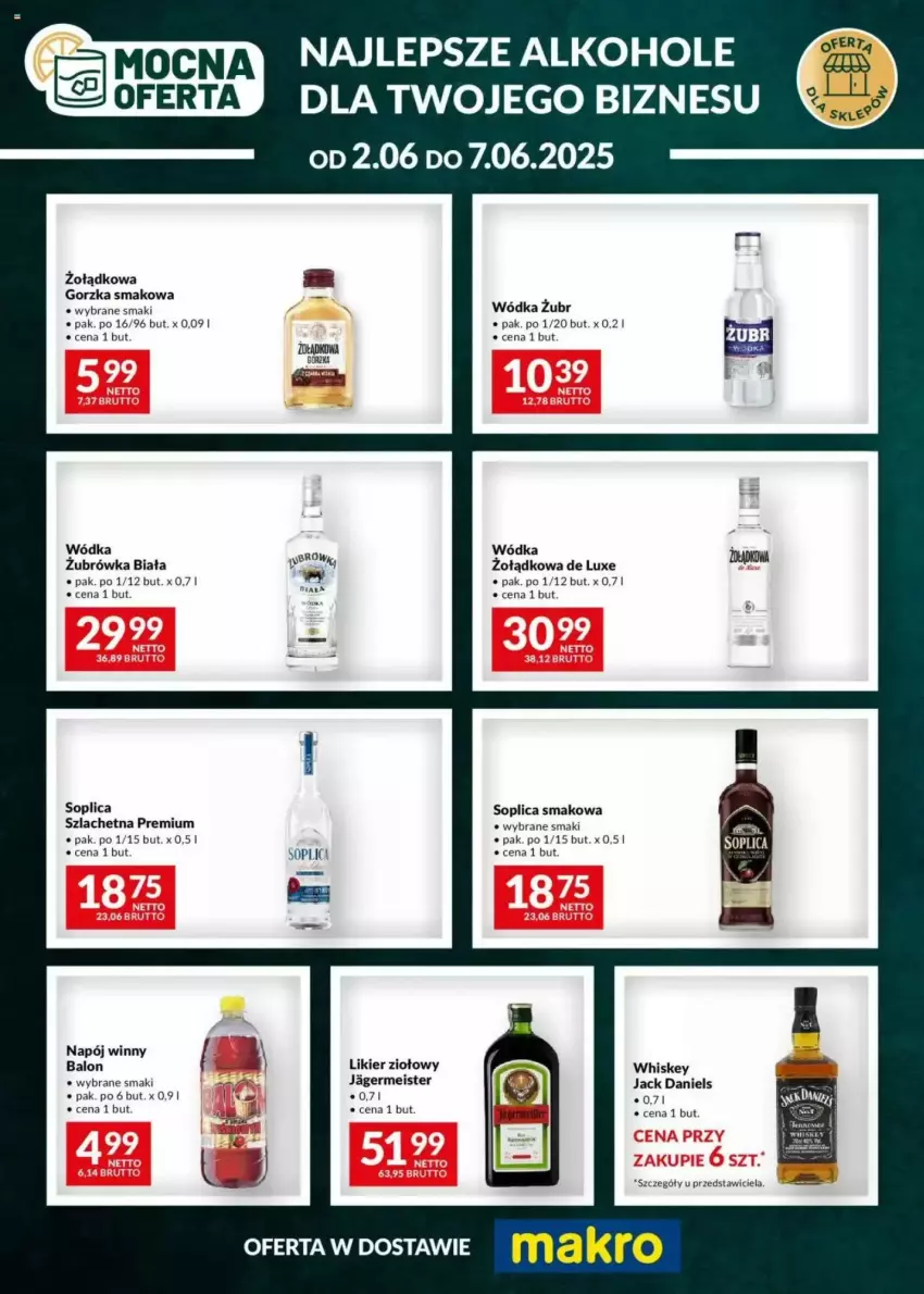 Gazetka promocyjna Makro - ważna 02.06 do 07.06.2025 - strona 1 - produkty: Alkohole, Jagermeister, Likier, Napój, Soplica, Whiskey, Wódka