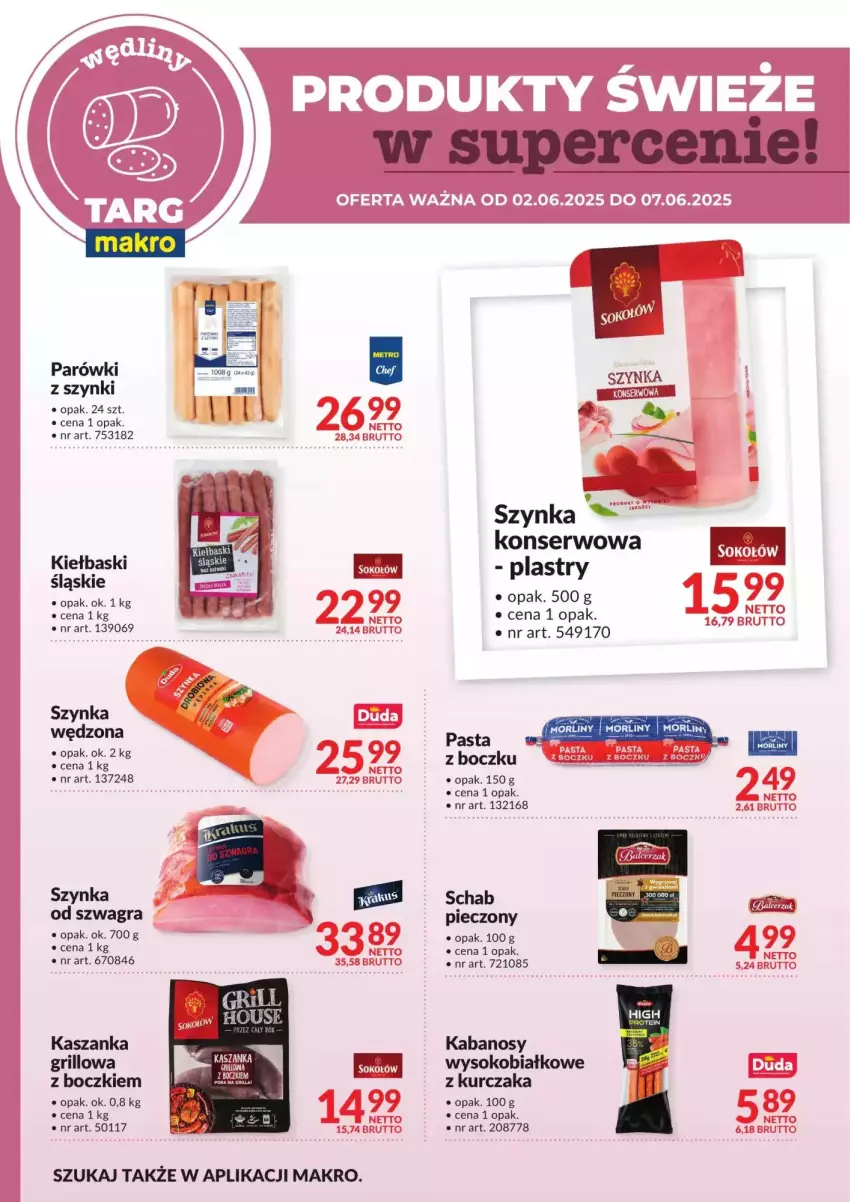 Gazetka promocyjna Makro - ważna 02.06 do 07.06.2025 - strona 2 - produkty: Gra, Grill, Kabanos, Kasza, Kaszanka, Kiełbaski śląskie, Kurczak, Parówki, Parówki z szynki, Piec, Schab pieczony, Ser, Sok, Szynka