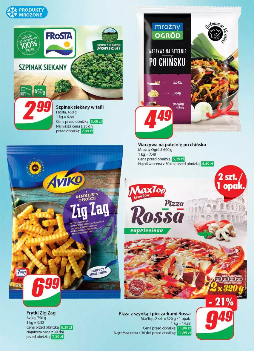 Gazetka promocyjna Dino - Gazetka 4 - ważna 23.01 do 30.01.2024 - strona 23 - produkty: Frosta, Frytki, Ogród, Piec, Pieczarka, Pizza, Produkty mrożone, Szpinak, Top, Warzywa