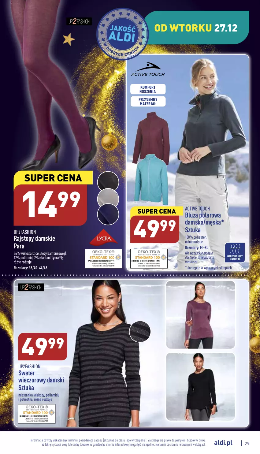 Gazetka promocyjna Aldi - Pełny katalog - ważna 27.12 do 31.12.2022 - strona 29 - produkty: Bluza, Bluza polarowa, Fa, Rajstopy, Sweter, Top