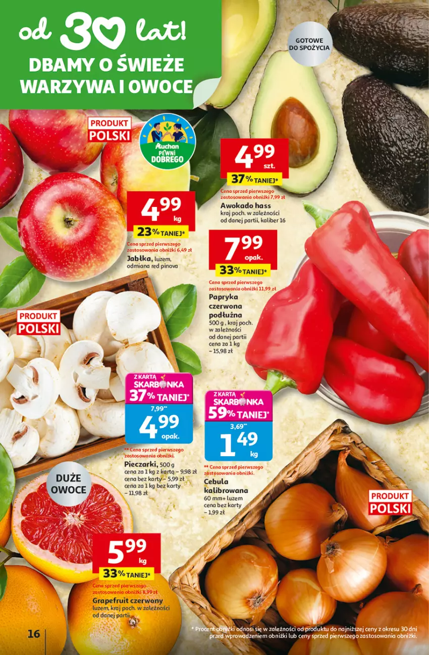 Gazetka promocyjna Auchan - 30 Lat Hipermarket - ważna 29.01 do 04.02.2026 - strona 16 - produkty: Cebula, Gra, Jabłka, Kosz, Owoce, Papryka, Papryka czerwona, Piec, Warzywa, Warzywa i owoce