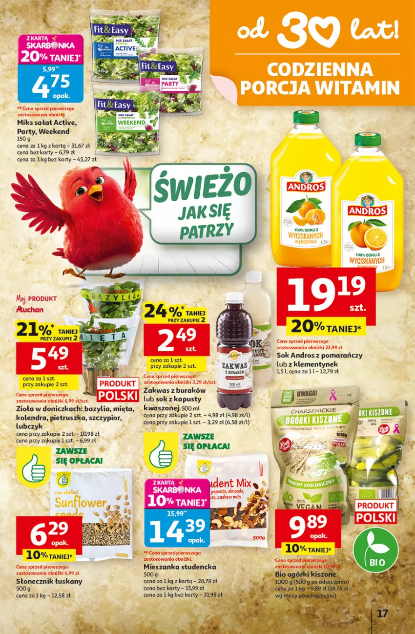 Gazetka promocyjna Auchan - 30 Lat Hipermarket - ważna 29.01 do 04.02.2026 - strona 17 - produkty: Bazyl, Bazylia, Fa, Kolendra, Mieszanka studencka, Mięta, Pietruszka, Sałat, Ser, Sok