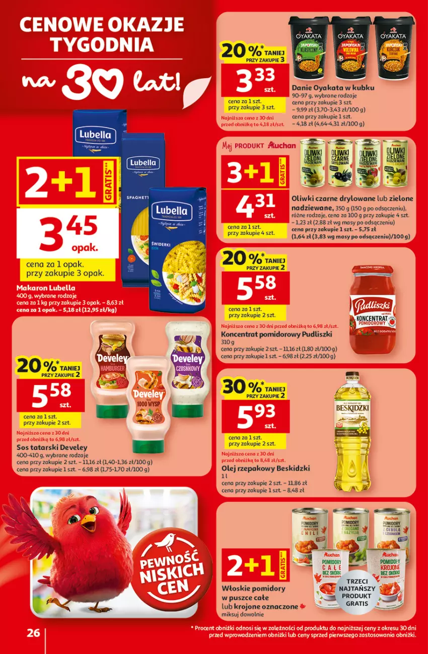 Gazetka promocyjna Auchan - 30 Lat Hipermarket - ważna 29.01 do 04.02.2026 - strona 26 - produkty: Beskidzki, Koncentrat pomidorowy, Olej, Olej rzepakowy, Oliwki, Oliwki czarne, Pomidory, Pudliszki, Sos