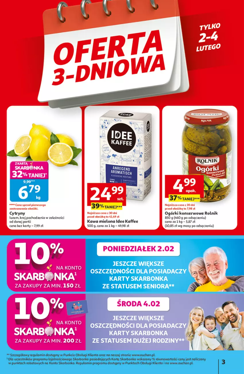 Gazetka promocyjna Auchan - 30 Lat Hipermarket - ważna 29.01 do 04.02.2026 - strona 3 - produkty: Cytryny, Kawa, Kawa mielona, Ogórki konserwowe, Rolnik, Ser