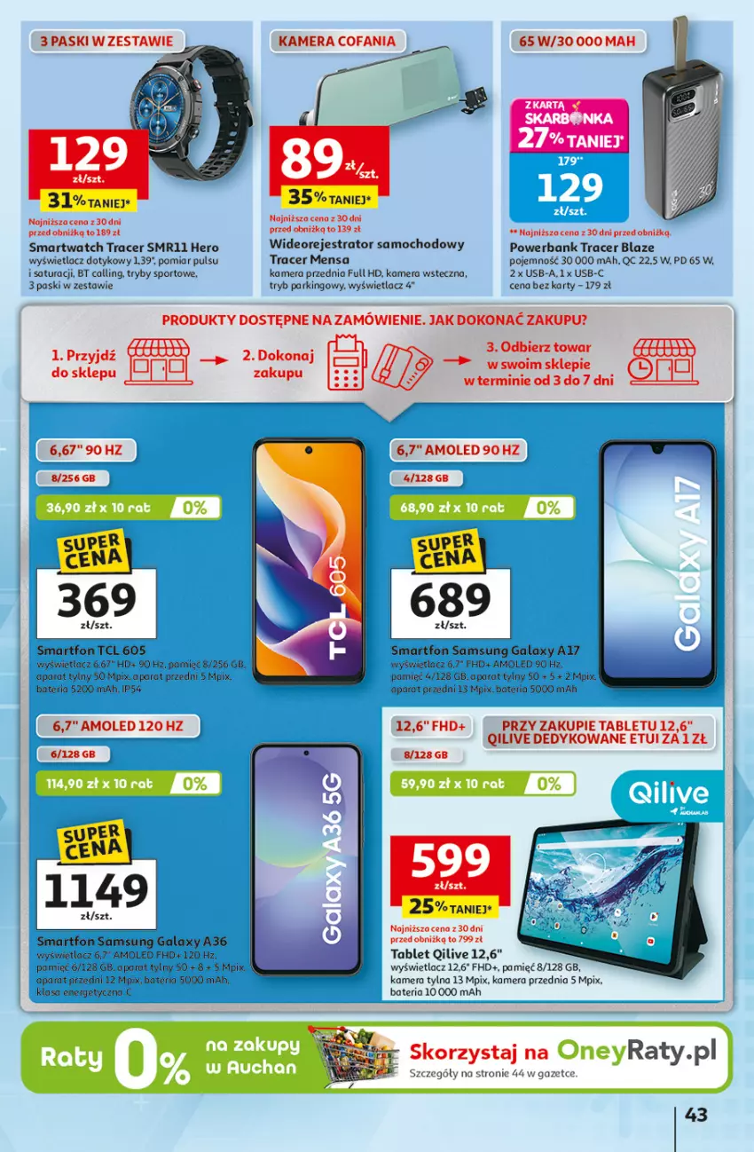 Gazetka promocyjna Auchan - 30 Lat Hipermarket - ważna 29.01 do 04.02.2026 - strona 44 - produkty: Acer, Amol, Bateria, Fa, Gala, Kamera, Por, Powerbank, Samsung, Smartfon, Smartwatch, Sport, Tablet, Wideorejestrator