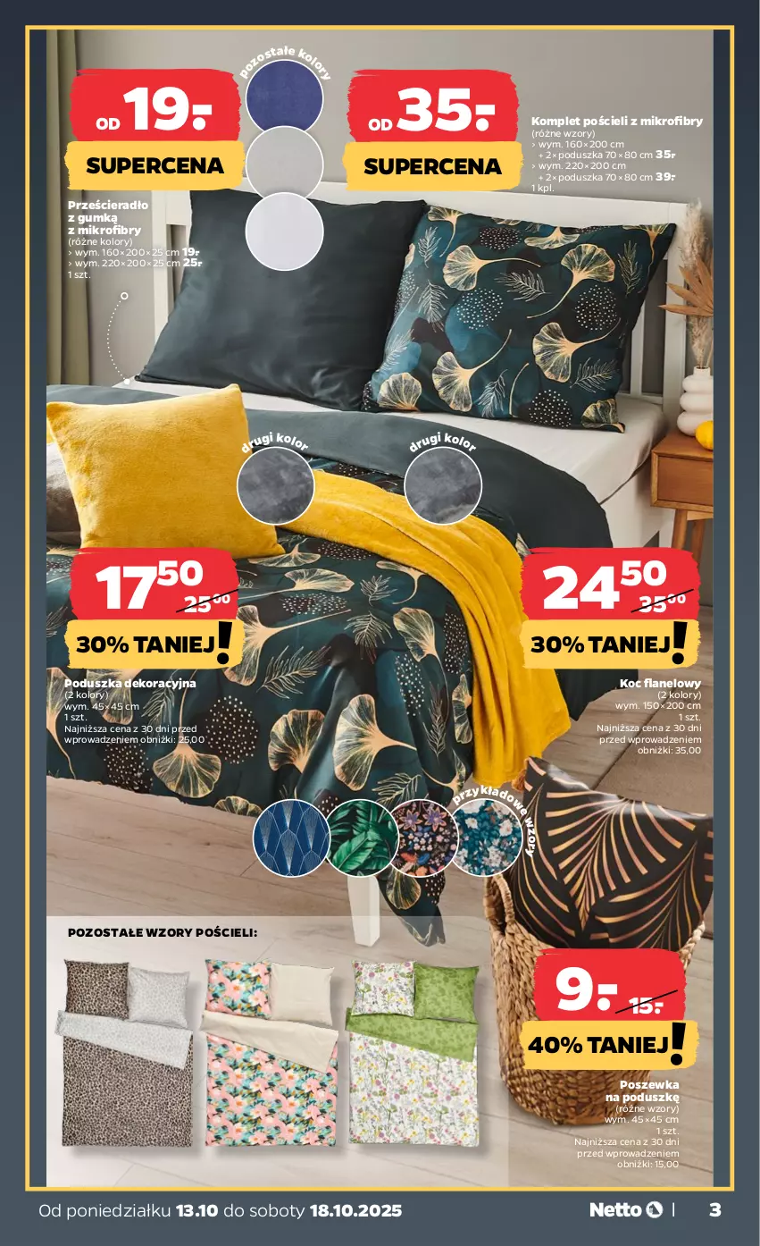 Gazetka promocyjna Netto - Od Poniedziałku Przemysłowa - ważna 13.10 do 18.10.2025 - strona 3 - produkty: Koc, Komplet pościeli, Poduszka, Poduszka dekoracyjna, Pościel, Poszewka, Prześcieradło