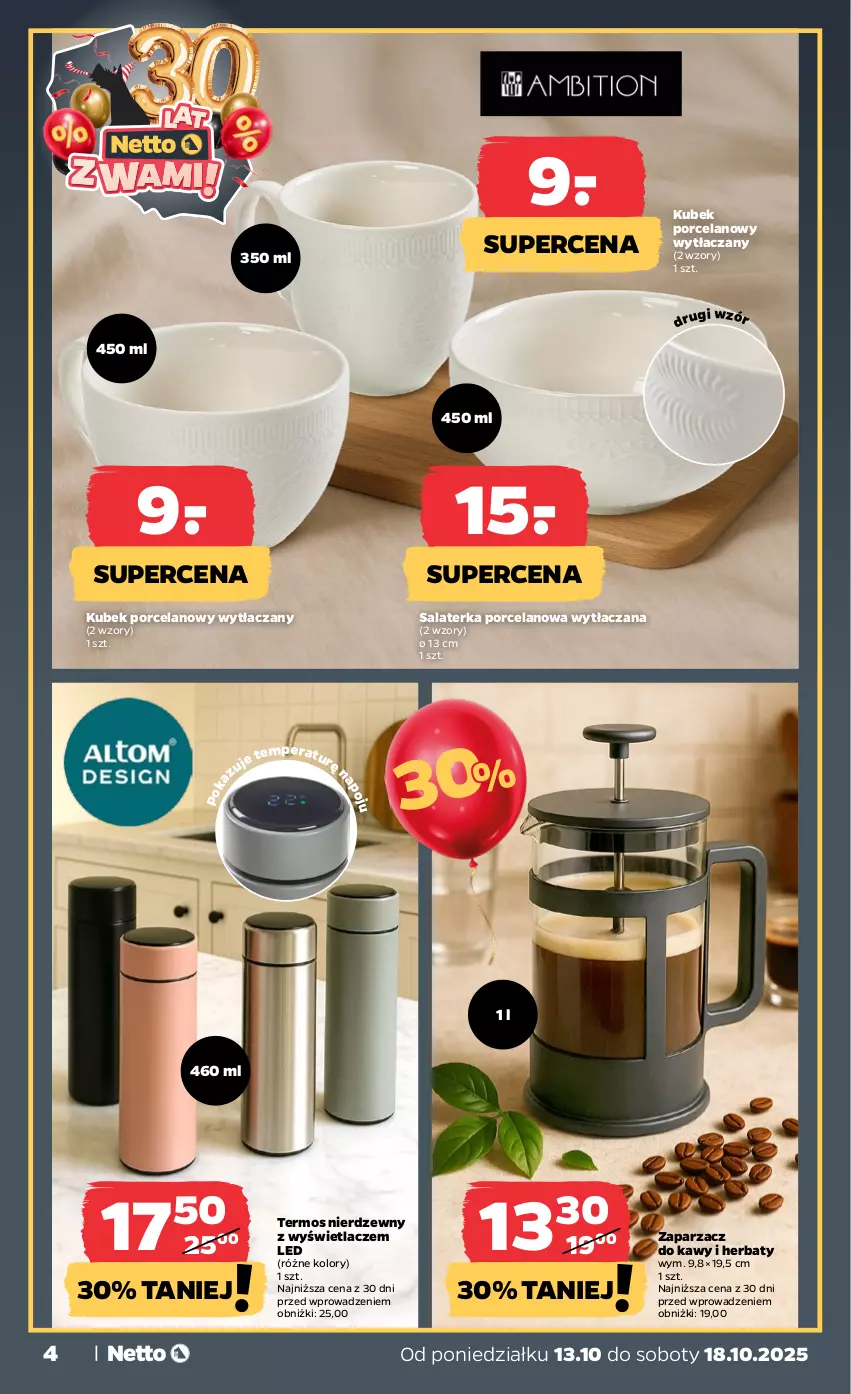 Gazetka promocyjna Netto - Od Poniedziałku Przemysłowa - ważna 13.10 do 18.10.2025 - strona 4 - produkty: Kubek, Por, Salaterka, Termos, Zaparzacz, Zaparzacz do kawy