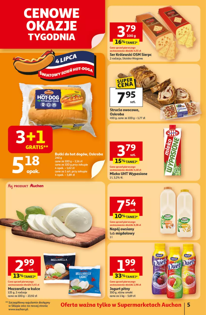 Gazetka promocyjna Auchan - NA LATO JAK ZNALAZŁ Supermarket - ważna 03.07 do 09.07.2025 - strona 5 - produkty: Jogurt, Jogurt pitny, Królewski, Mleko, Mozzarella, Napój, Ser, Strucla