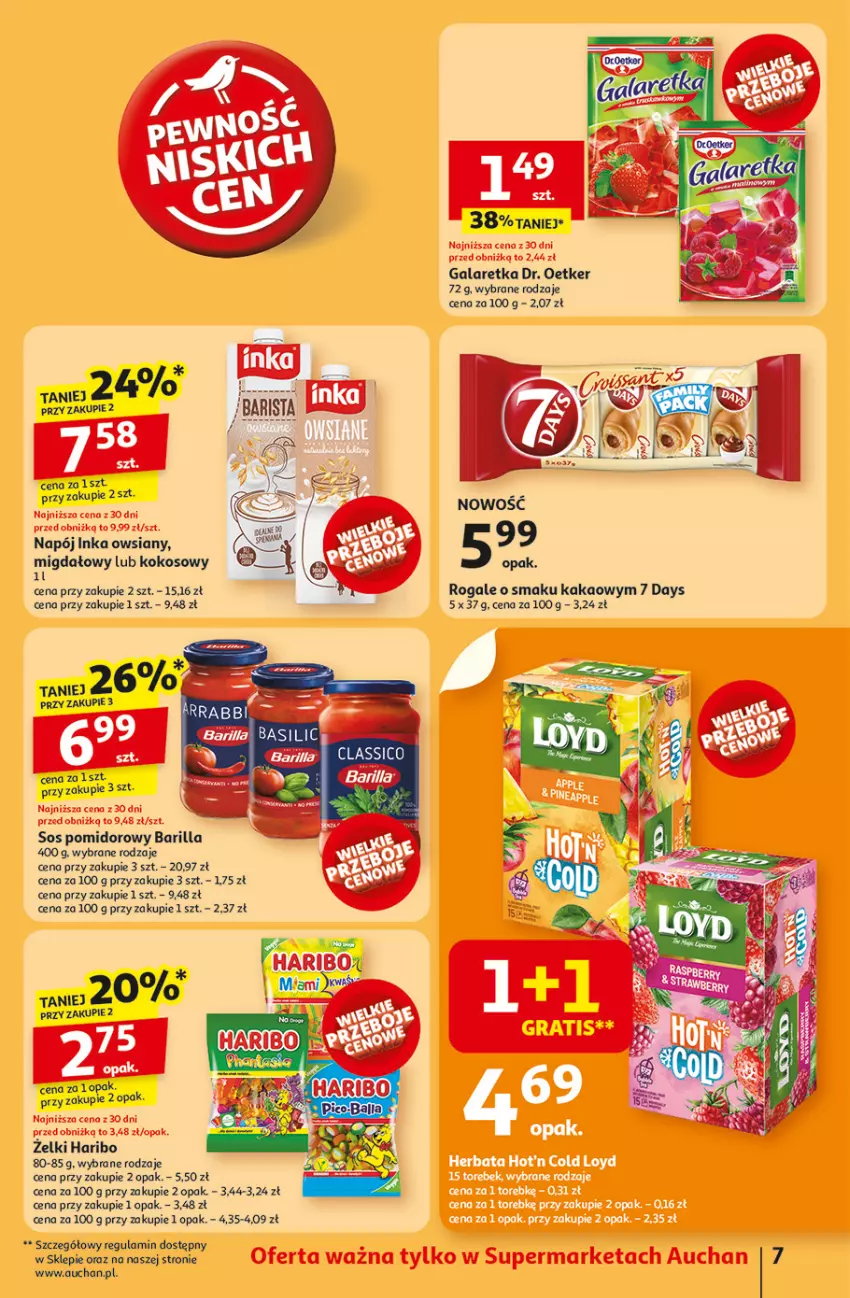 Gazetka promocyjna Auchan - NA LATO JAK ZNALAZŁ Supermarket - ważna 03.07 do 09.07.2025 - strona 7 - produkty: 7 Days, Barilla, Dr. Oetker, Gala, Galaretka, Gra, Haribo, Inka, Kakao, Kokos, Napój, Rogal, Salsa, Sos, Sos pomidorowy