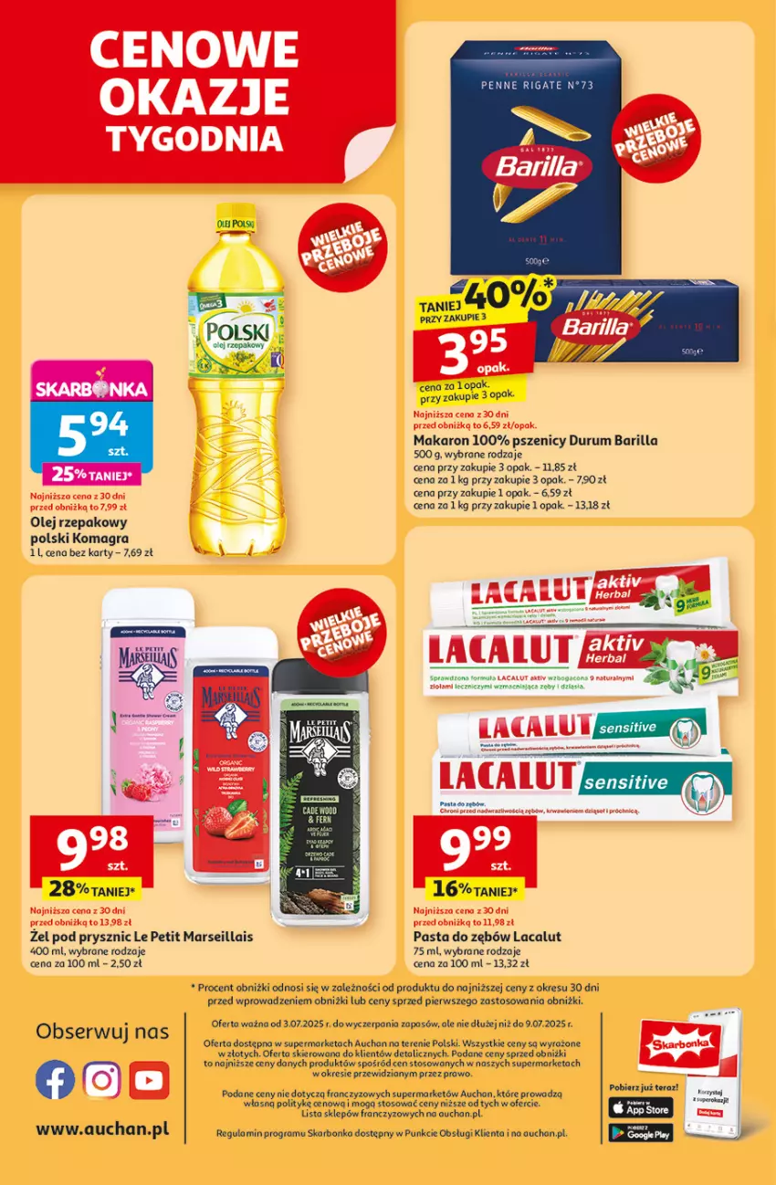 Gazetka promocyjna Auchan - NA LATO JAK ZNALAZŁ Supermarket - ważna 03.07 do 09.07.2025 - strona 8 - produkty: Barilla, Gra, Lacalut, Makaron, Mars, Olej, Olej rzepakowy, Pasta do zębów, Penne, Por, Rum, Ser, Taca