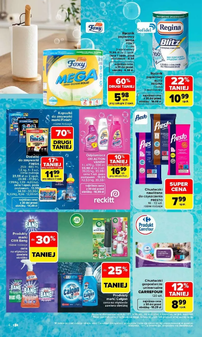 Gazetka promocyjna Carrefour - Gazetka Porządki pełne okazji - ważna 17.08 do 30.08.2026 - strona 4 - produkty: Calgon, Chusteczki, Fa, Finish, Foxy, Gin, LG, Papier, Ręcznik