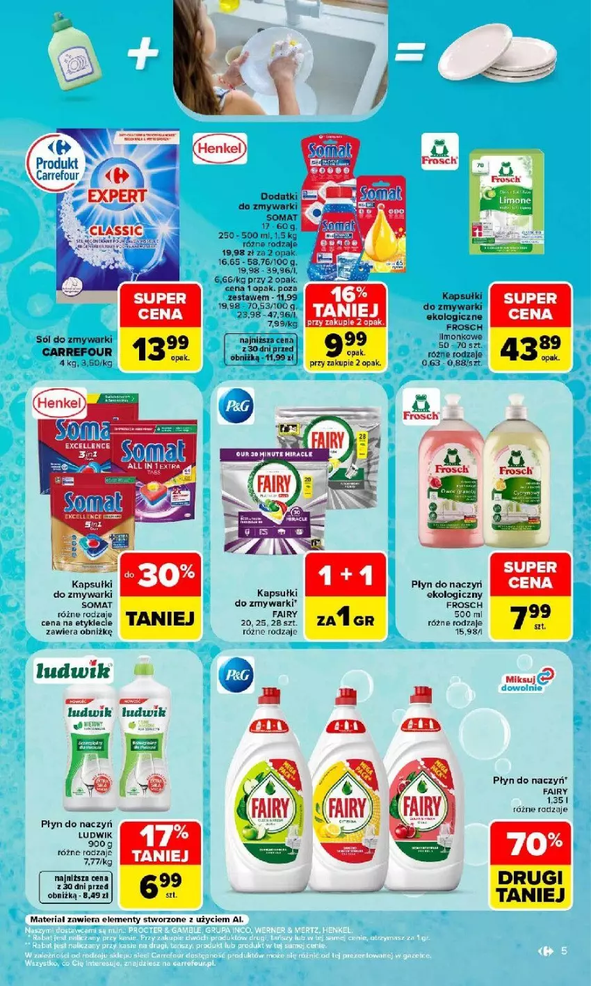 Gazetka promocyjna Carrefour - Gazetka Porządki pełne okazji - ważna 17.08 do 30.08.2026 - strona 5 - produkty: Fa, Fairy, Frosch, Ludwik, Sól, Somat, Zmywarki