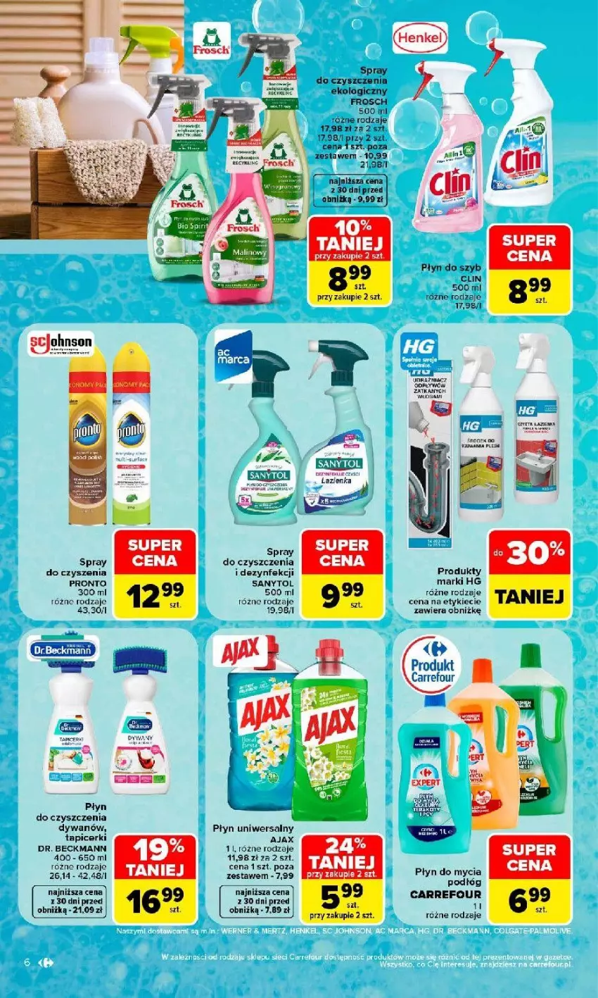 Gazetka promocyjna Carrefour - Gazetka Porządki pełne okazji - ważna 17.08 do 30.08.2026 - strona 6 - produkty: Ajax, Dywan, Fa, Frosch, Płyn do szyb, Por, Pronto, Sanytol, Spray do czyszczenia
