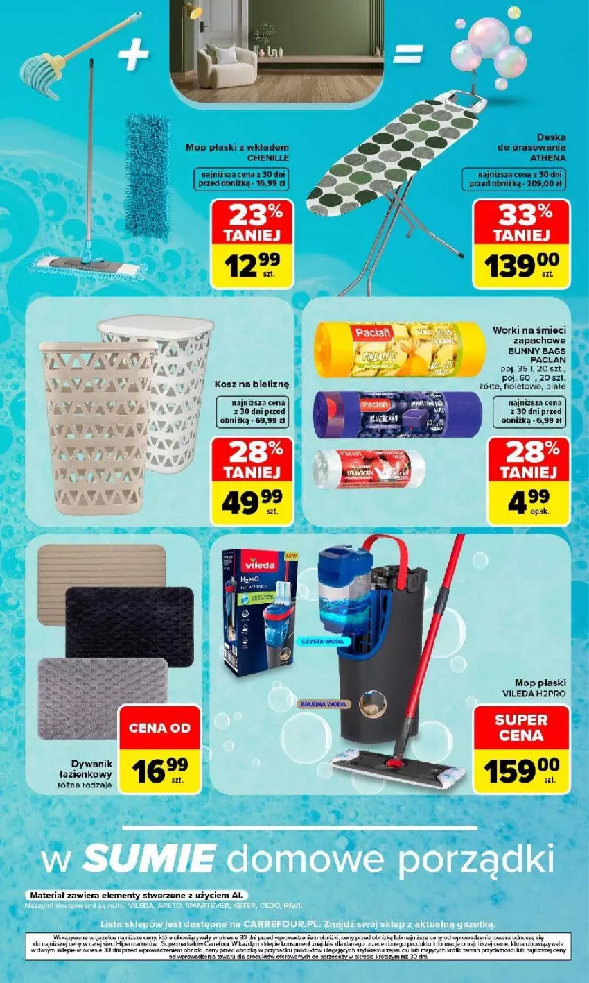 Gazetka promocyjna Carrefour - Gazetka Porządki pełne okazji - ważna 17.08 do 30.08.2026 - strona 9 - produkty: Deska do prasowania, Fa, Kosz, Mop, Worki na śmiec, Worki na śmieci