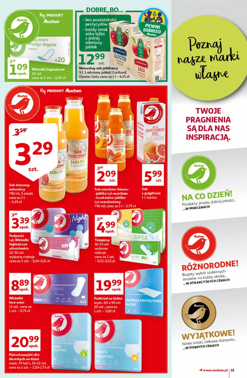 Gazetka promocyjna Auchan - Magic Birds Hipermarkety - ważna 15.04 do 21.04.2021 - strona 21 - produkty: Gala, Sok, Sok jabłkowy, Wkładki