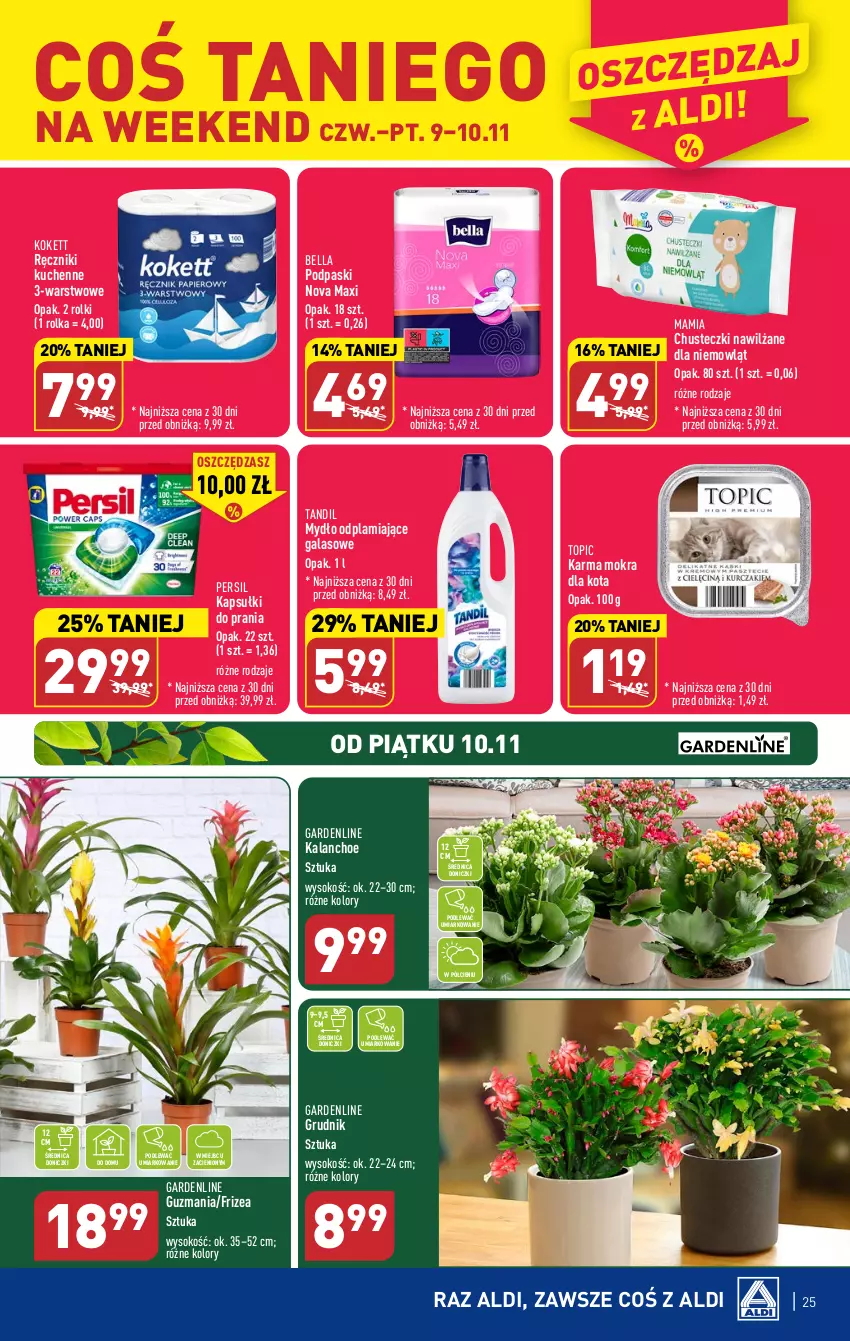 Gazetka promocyjna Aldi - Pełna oferta - ważna 06.11 do 10.11.2023 - strona 25 - produkty: Bell, Bella, Chusteczki, Gala, Kalanchoe, Kapsułki do prania, Mydło, Persil, Podpaski, Ręcznik, Rolki, Sok, Top