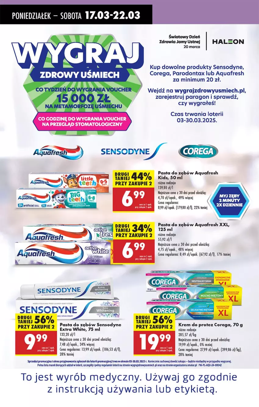 Gazetka promocyjna Biedronka - Od Poniedziałku - ważna 17.03 do 22.03.2025 - strona 61 - produkty: Aquafresh, Corega, Fa, Gin, Gra, Mola, Parodontax, Pasta do zębów, Sensodyne