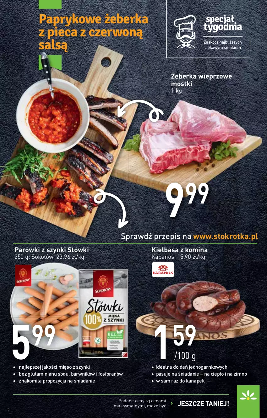 Gazetka promocyjna Stokrotka - Supermarket - ważna 18.02 do 24.02.2021 - strona 6 - produkty: Kabanos, Kiełbasa, Mięso, Parówki, Parówki z szynki, Sok, Sokołów