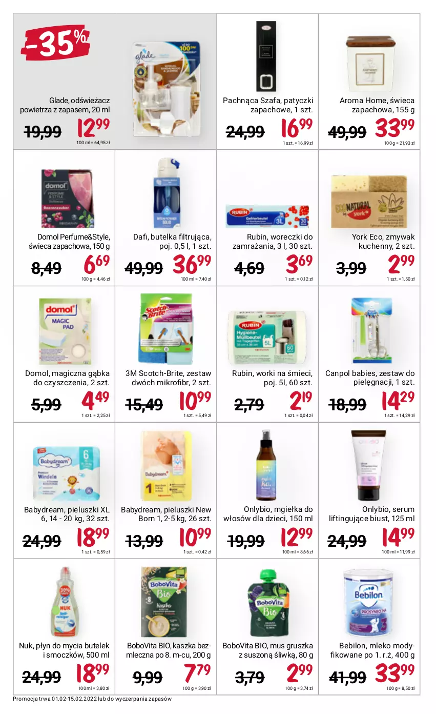 Gazetka promocyjna Rossmann - ważna 01.02 do 15.02.2022 - strona 4 - produkty: Babydream, BEBILON, BoboVita, Brit, Canpol, Domol, Dzieci, Fa, Mleko, Mleko modyfikowane, Mus, Odświeżacz powietrza, Perfum, Płyn do mycia, Rubin, Rum, Ser, Serum, Szafa, Worki na śmiec, Worki na śmieci