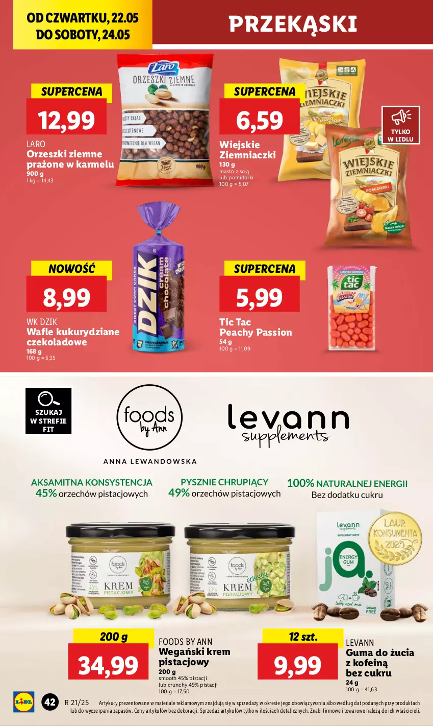 Gazetka promocyjna Lidl - GAZETKA - ważna 22.05 do 24.05.2025 - strona 54 - produkty: Guma do żucia, Krem pistacjowy, Masło, Orzeszki, Orzeszki ziemne, Pomidorki, Wafle