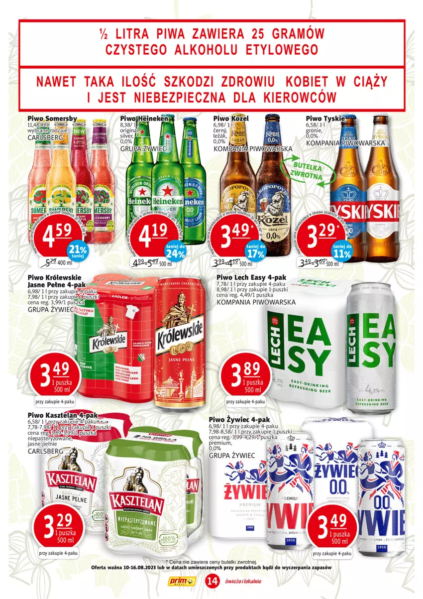 Gazetka promocyjna Prim Market - ważna 10.08 do 16.08.2023 - strona 14 - produkty: Carlsberg, Kasztelan, Kozel, Królewski, Piwo, Por, Somersby, Tyskie